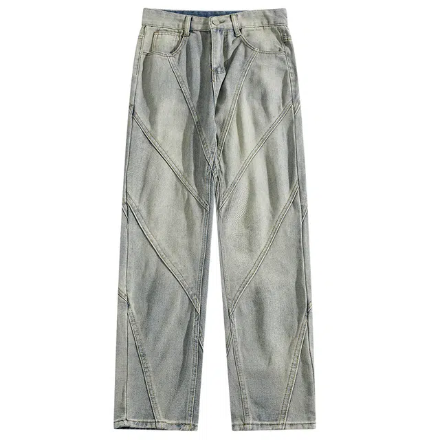 寻星记 美式高街复古潮流宽松水洗拼接设计感百搭裤子牛仔裤 男女同款