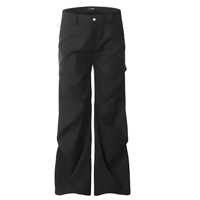 么宁 潮牌美式复古宽松高级感百搭长裤褶皱设计显高时尚个性休闲裤 男女同款 黑色