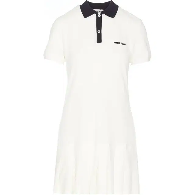 Miu Miu Logo Short Sleeve Dress White