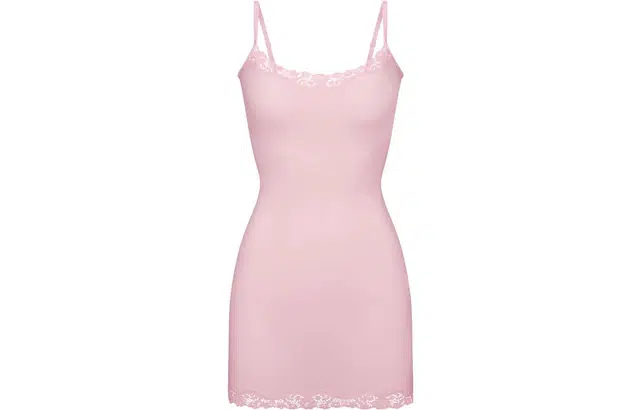 SKIMS FITS EVERYBODY CORDED LACE SLIP DRESS CHERRY BLOSSOM