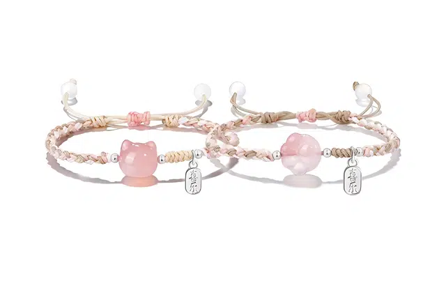 尚银福 猫咪猫爪系列 国潮新中式时尚优雅气质轻奢高级感 萌趣可爱少女心平安喜乐福牌编织绳手饰 织物 手绳 男女同款情侣款