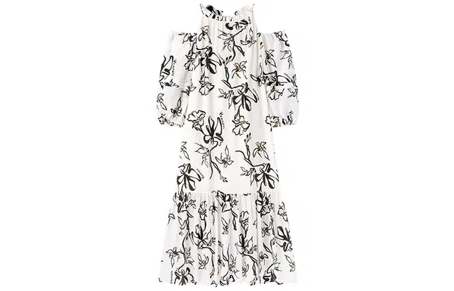 太平鸟 气质挂脖提花茶歇度假长袖连衣裙 女款