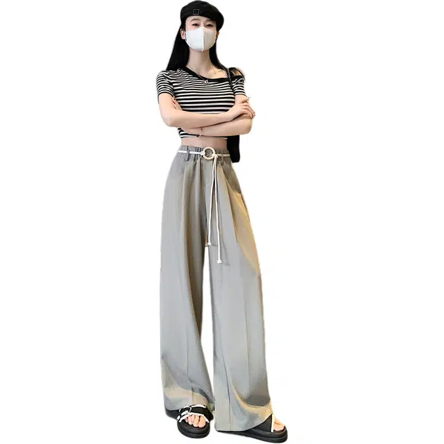 水中花 西装山本裤女松紧腰显瘦垂坠感阔腿休闲裤 女款