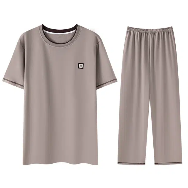 向薇 凉感可外穿短袖上衣家居服大码长裤夏季睡衣套装 男款