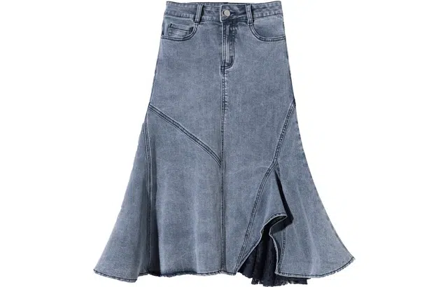 【dme】 蕾丝拼接无袖牛仔长裙 浅牛仔蓝