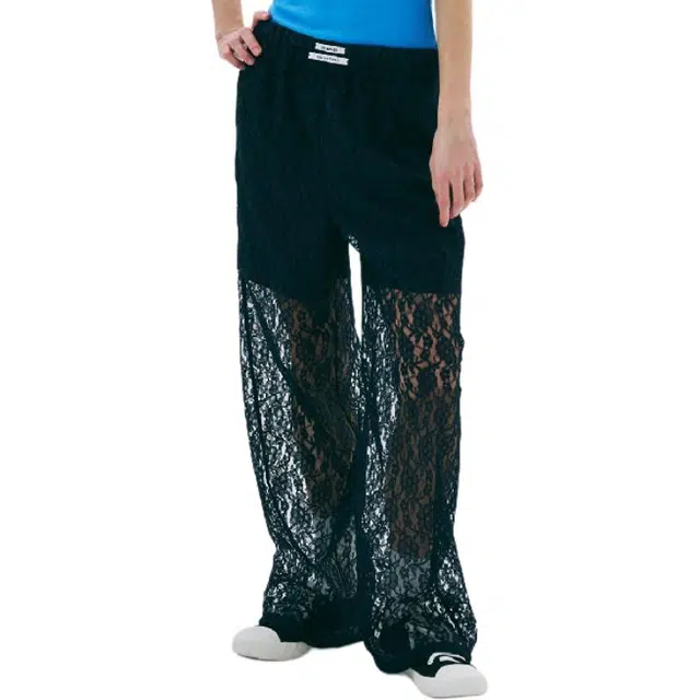 MARDI MERCREDI SS25 PANTS BRUSH LOGO FLOWER LACE_NAVY