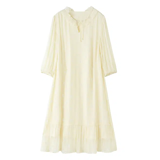 着西 高级感气质纯色长袖连衣裙 女款 米色