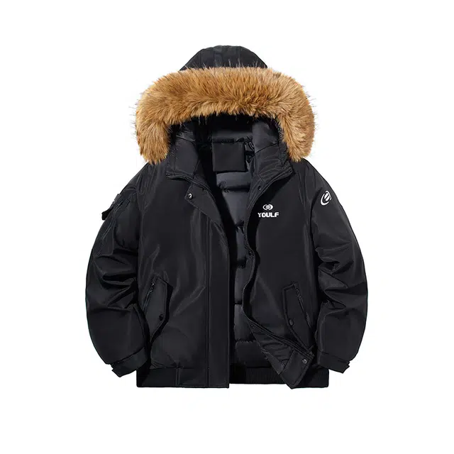 红蜻蜓 字母印花短款毛领国潮牌保暖加厚潮流休闲百搭时尚连帽派克棉服 男女同款