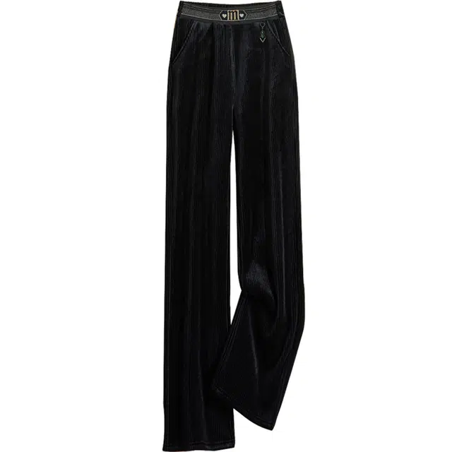 她池 通勤简约高腰加厚休闲裤 女款 黑色