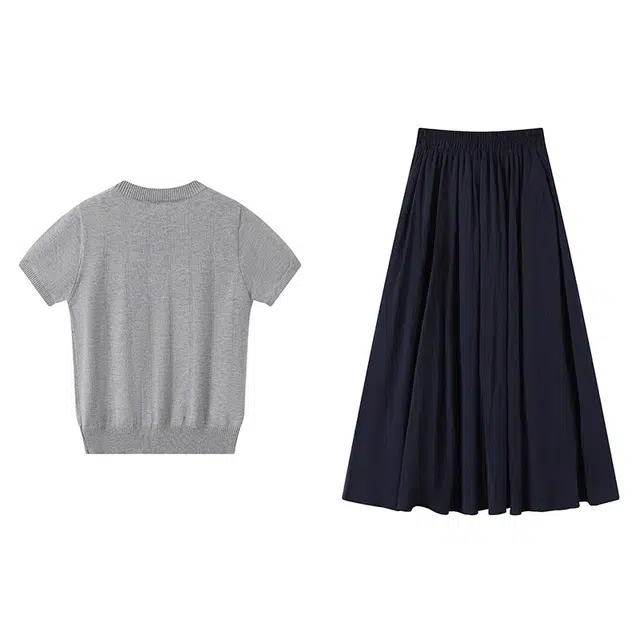 古莲菲 夏季修身显瘦针织上衣百搭半身裙温柔知性衣服洋气休闲两件套裙装套装 女款