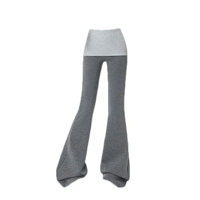 敲模女孩 极简风美式薄款低腰垂感撞色拼接修身百搭时尚微喇叭休闲裤 女款