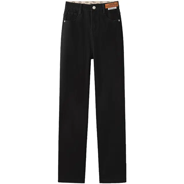 丝柏舍 纯色简约直筒字母装饰高腰牛仔裤 女款 黑色