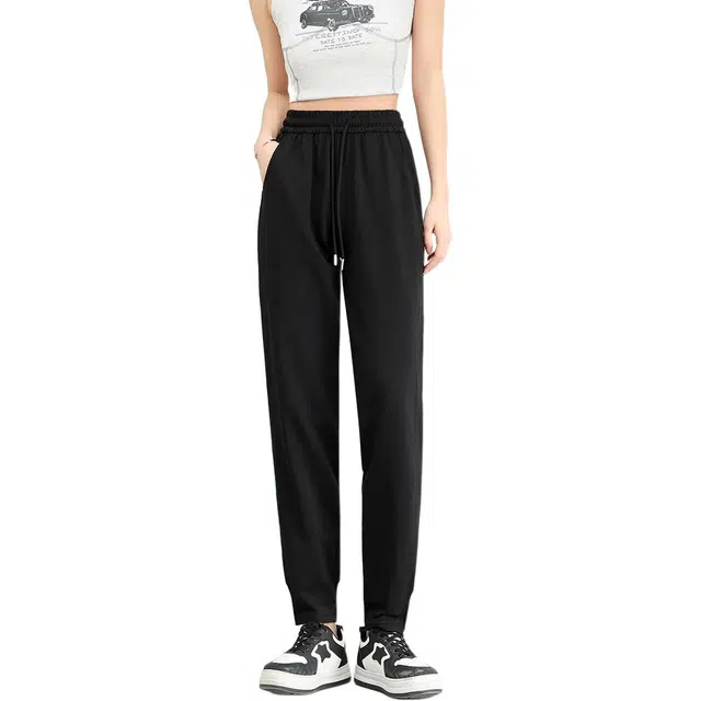 法文箱子 高腰纯色运动休闲裤 宽松 女款