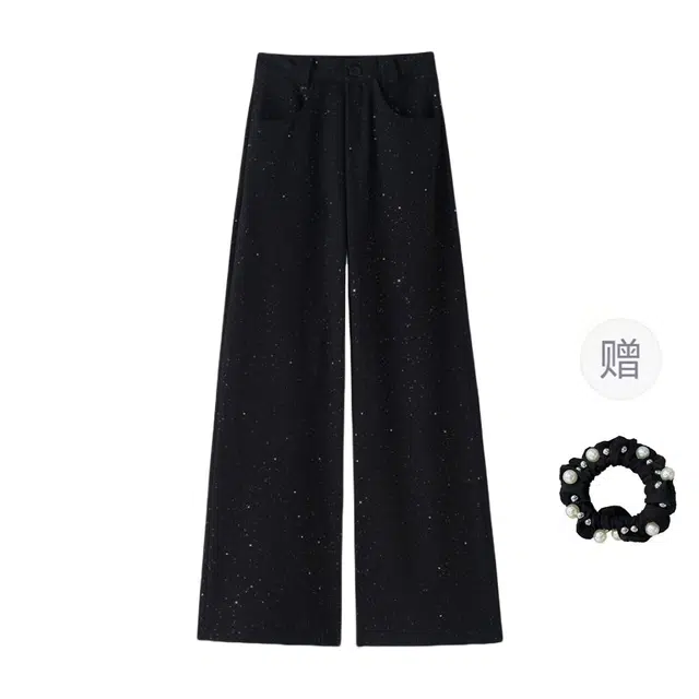 雾闪闪 高级感星空亮片西装阔腿裤高腰显瘦设计感宽松垂感拖地休闲裤 女款
