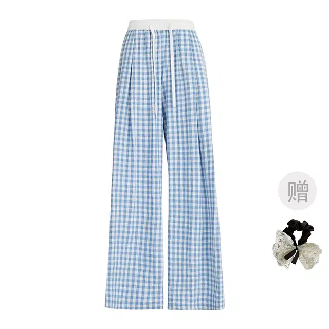 涂诗菲 韩系甜美减龄多巴胺格子裤高腰显瘦慵懒风阔腿休闲裤 女款