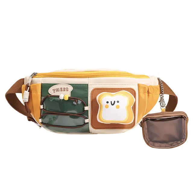 音魅 通勤百搭简约手机便携 织物 胸包腰包 男女同款情侣款 卡其色/黄色