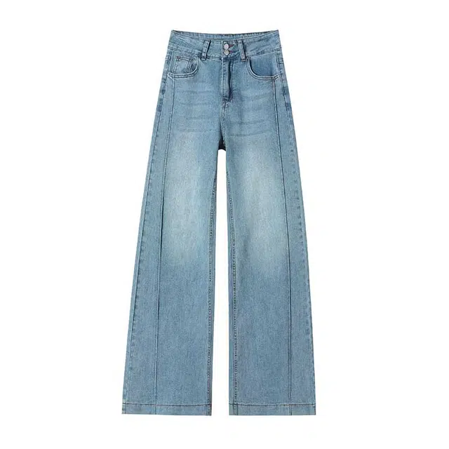 法文箱子 简约时尚百搭舒适阔腿高腰牛仔裤 女款 蓝色
