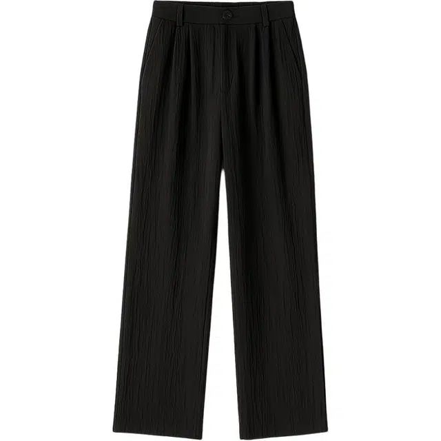 潞优野 弹力高腰纯色合身锥型长裤休闲裤 女款 黑色