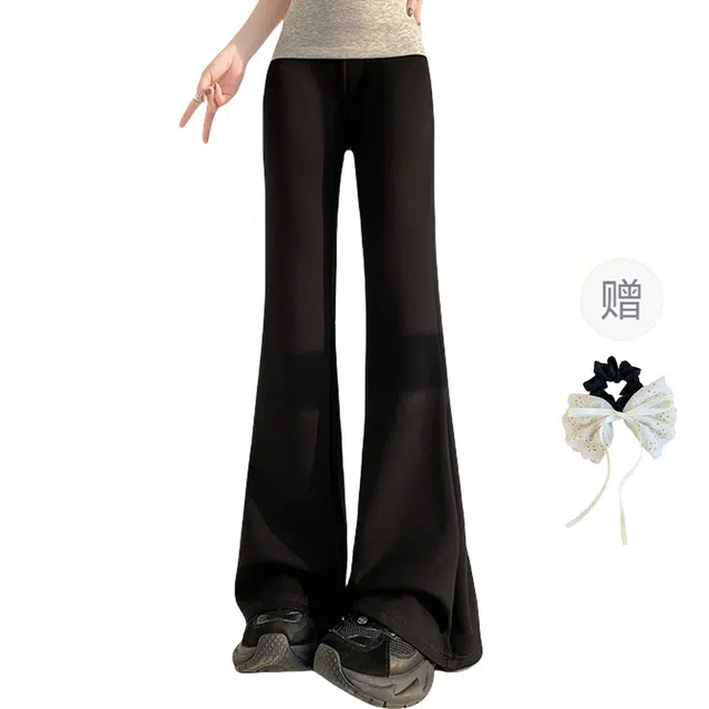 涂诗菲 韩版设计感空气层撞色高腰显瘦收腹提臀喇叭休闲裤 女款