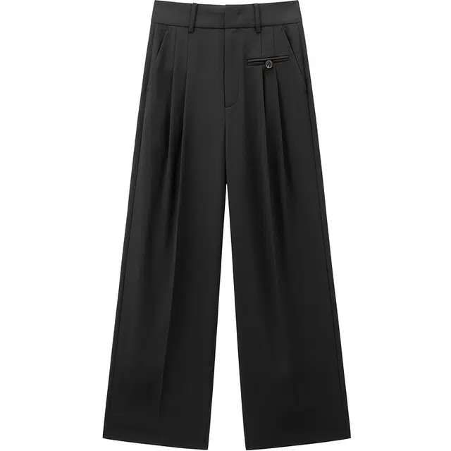 太平鸟 高腰直筒西装通勤休闲裤 女款 黑色