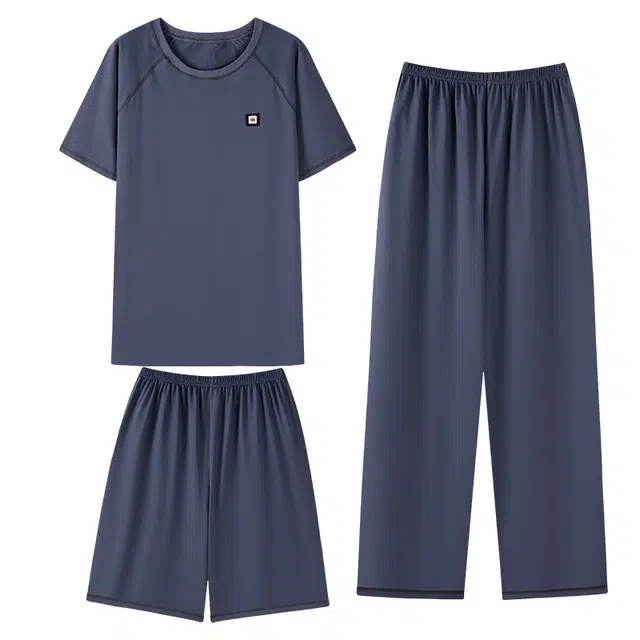 向薇 舒适凉感短袖上衣亲肤透气短裤家居服可外穿长裤夏季睡衣套装 男款