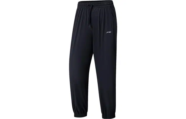 李宁 健身系列 纯色束脚反光速干凉爽宽松运动裤 女款 黑色