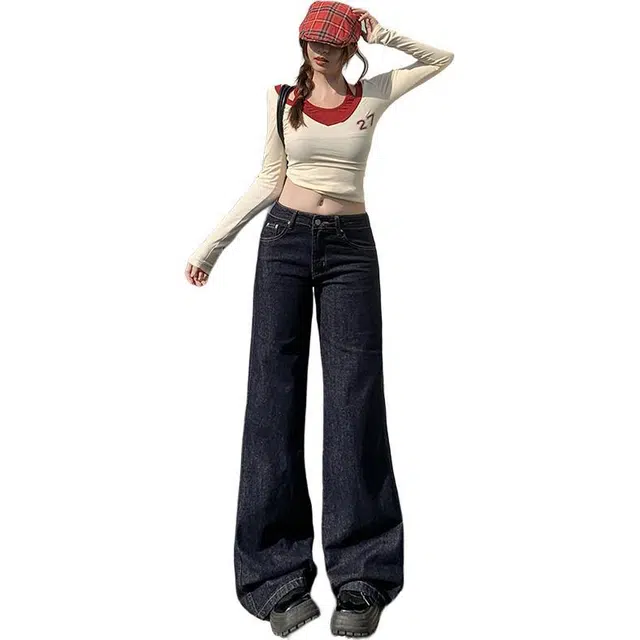 玫丝朵 美式复古百搭牛仔裤 女款