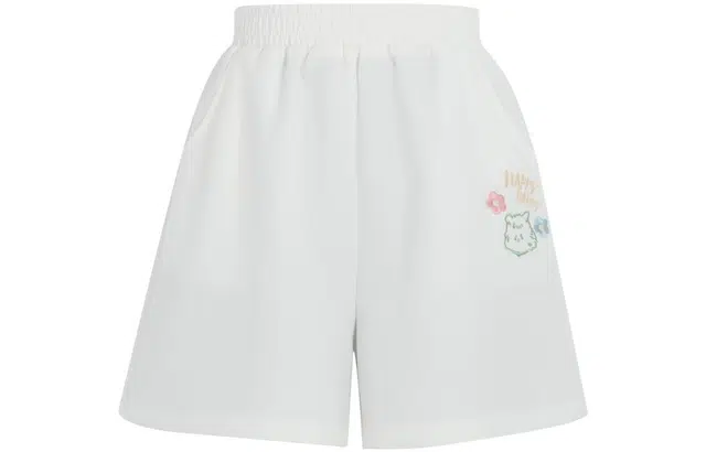 森女部落 纯色绣花夏季可爱风高腰合身直筒休闲短裤 女款 白色