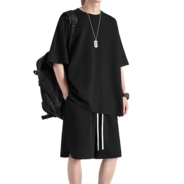 顶峰保罗 薄款速干跑步纯色百搭宽松舒适柔软帅气短袖上衣篮球抗皱透气短裤休闲运动套装 男女同款