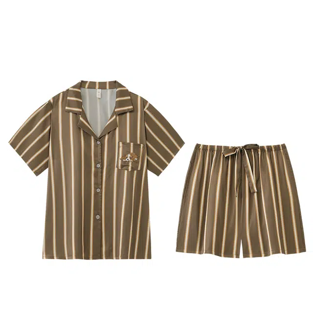 好福份 短袖卡通条纹休闲家居服睡衣套装 男女同款