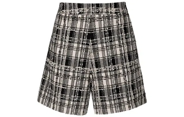 美洋 格纹高腰直筒休闲短裤 女款 黑色