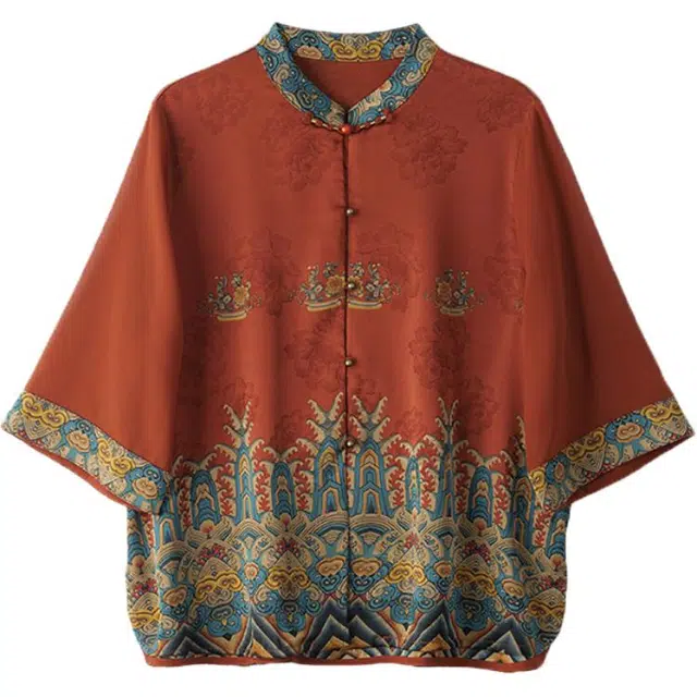 曲韩 时尚常规立领七分袖衬衫 女款