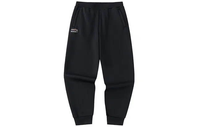 安踏 综训系列 纯色中腰束脚抓绒宽松针织运动裤 女款 基础黑