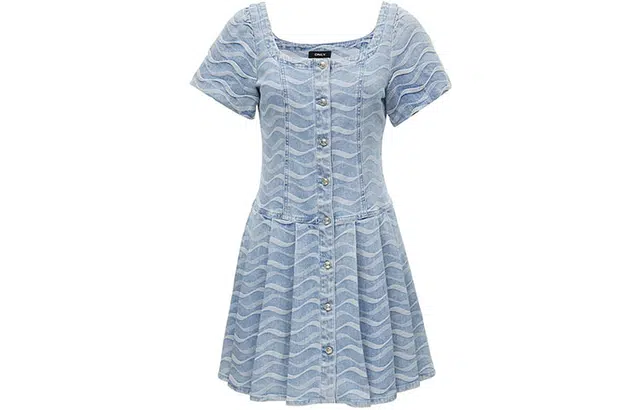 ONLY U-Neck Denim Pleated Dress