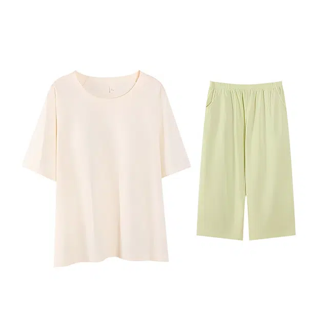 潞优野 高级感凉感短袖上衣家居服七分裤夏季睡衣套装 女款