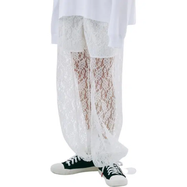 MARDI MERCREDI SS25 PANTS BRUSH LOGO FLOWER LACE_IVORY