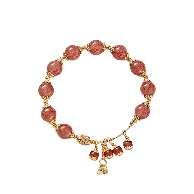 陌阡雪 【粉黛佳人】招正缘桃花 恋爱花粉 浪漫招桃花 显白温柔气质风#好运天然 草莓晶 水晶手链 女款