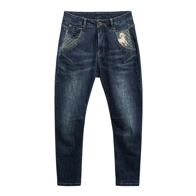 鬼洗 绣花低腰直筒铅笔百搭牛仔裤 女款 牛仔蓝