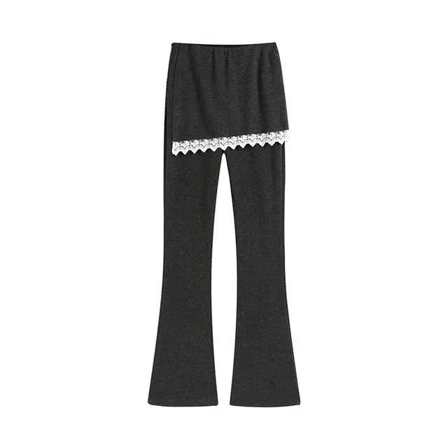 敲模女孩 极简风舒适日常假两件微喇休闲裤 女款