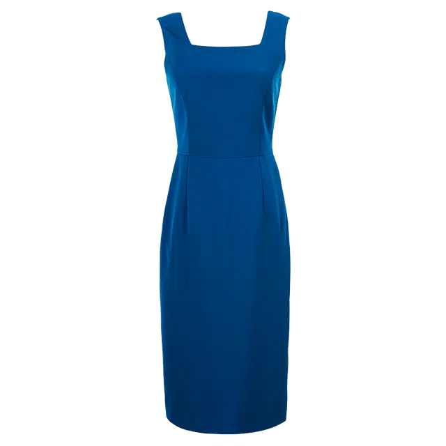 米思阳 纯色方领收腰吊带连衣裙 孔雀蓝