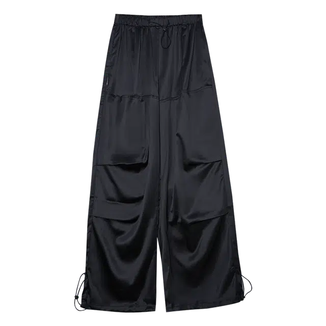木果果木 户外风美式阔腿抽绳休闲裤 宽松 女款 黑色