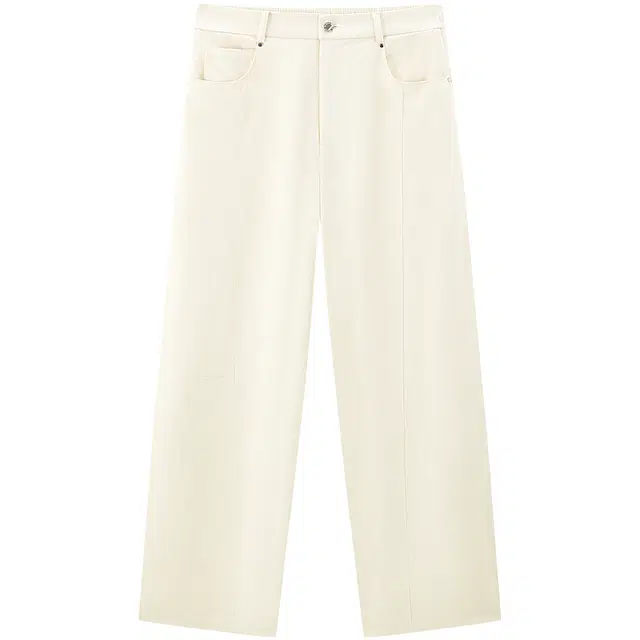 太平鸟 通勤时髦莱赛尔阔型弯刀休闲裤 女款 米色休闲裤