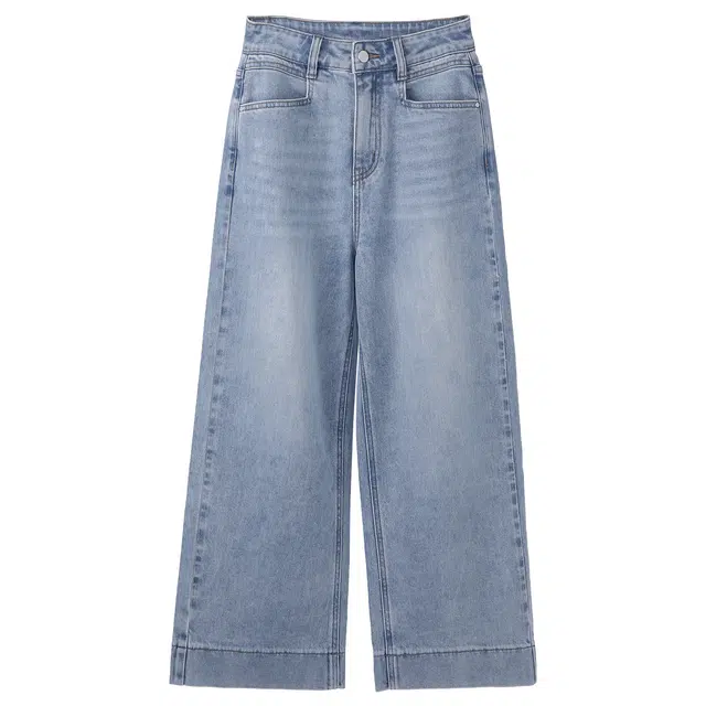 法儿家 晴空丹宁早春百搭直通休闲裤牛仔裤 女款 蓝色