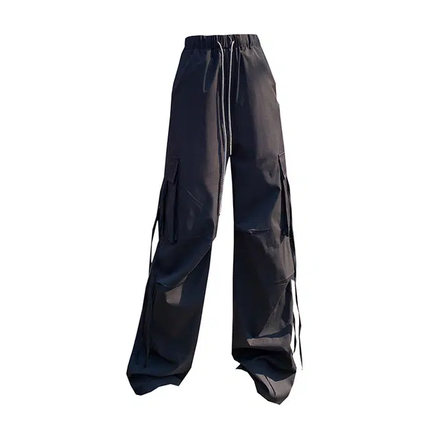 欧迪芬 美式简约工装口袋机能风薄款百搭显瘦飘带阔腿休闲裤 女款