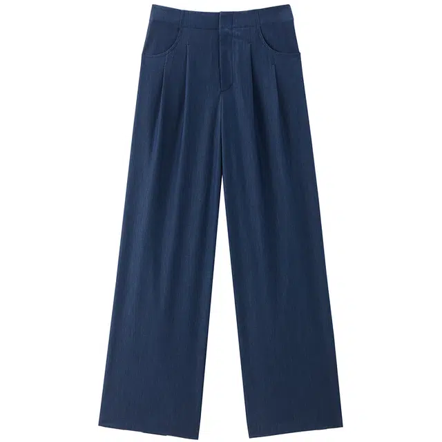 太平鸟 微珠光仿牛仔直筒休闲裤 女款 蓝色