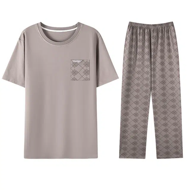 向薇 短袖长裤简约可外穿家居服休闲透气睡衣套装 男款