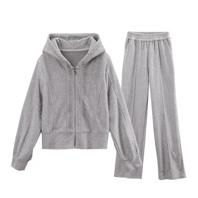 苏醒的乐园 纯色连帽高腰休闲裤两件套卫衣套装 女款