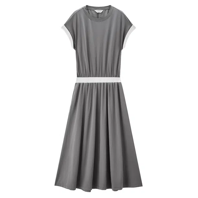 佐丹奴 假两件弹力针织拼色圆领无袖连衣裙 女款