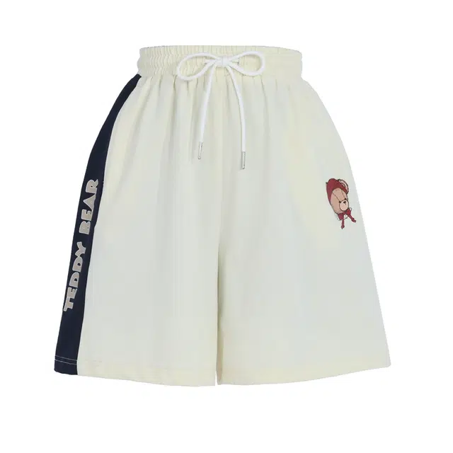 森女部落 可爱小熊印花撞色休闲短裤 女款