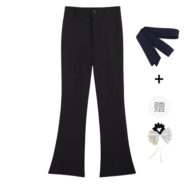 涂诗菲 韩系高级感高腰修身显瘦直筒西装修身微喇抽绳绑带休闲裤 女款 黑色
